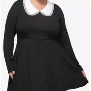 Cosmic Aura Black Peter Pan Collar Long-Sleeve Dress